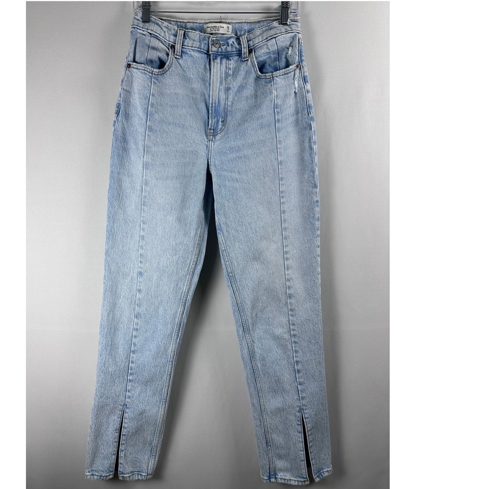 Abercrombie & Fitch Jeans 28/6R Blue Ultra High Rise 90s Straight Split Hem Y2K - Picture 2 of 13